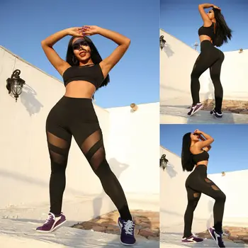 

Womens Mesh Patchwork Yoga Leggings Fitness Sports Running Jogging Pants Trouser