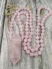 YA3998 Natural Rose Quartzs Point Rose Quartzs Beads Knotted Handmade Necklace 5
