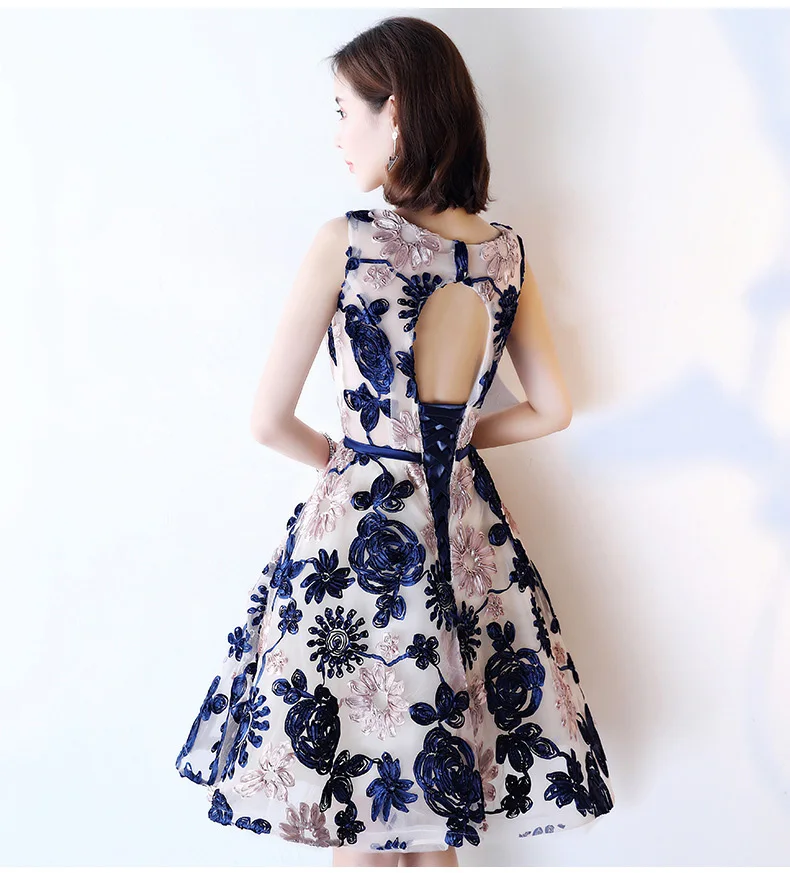 DEERVEADO YM307 Embroidery Short Prom Dresses Sexy Open Back Lace Up Party Dresses Prom Gown Vestido De Festa Curto