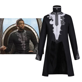 

Movie Black Panther Jacket Cosplay Costume Superhero Coat T Challa Black Jacket Halloween Fancy Clothes Carnival Suit Adult Men