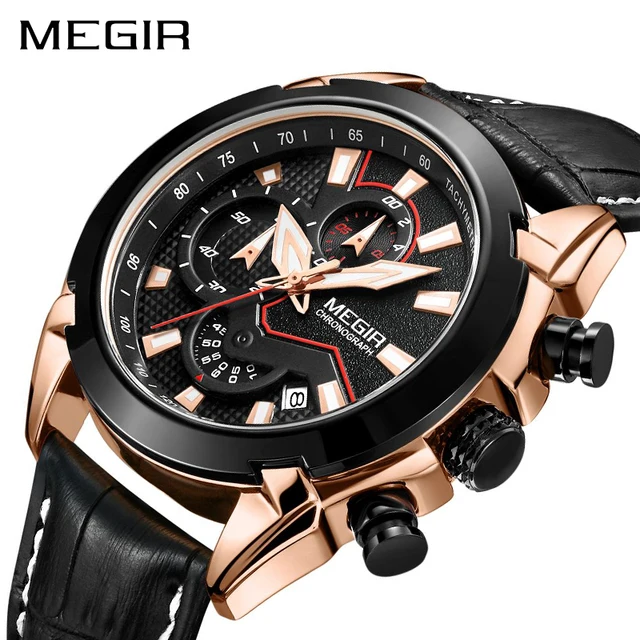 Mens Leather Chronograph sports Watch