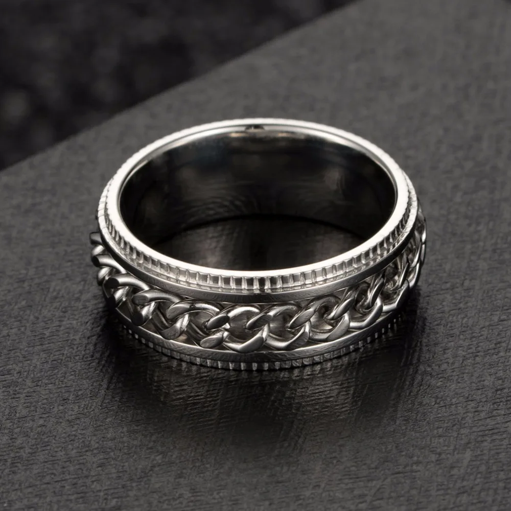 

Free Engraving Stainless Steel Slave Chain Inlay Rings Hand Stamped Decoration Edges Spinner Rings