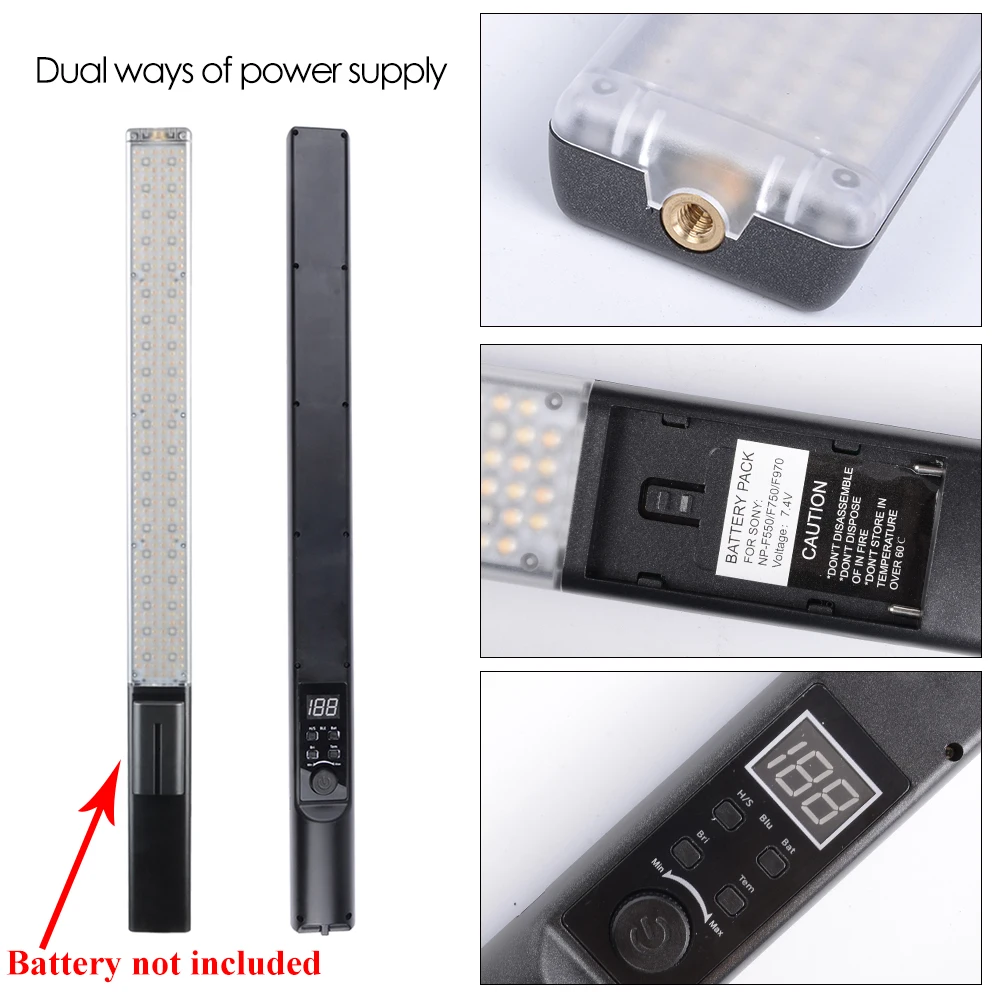  Photography Dimmable Handheld Ice Stick LED Video Light Built-In Battery 3200k To 5500k RGB Colorfu - 33030433409