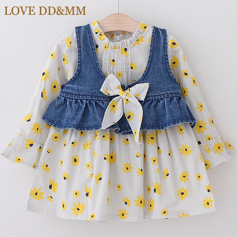 

LOVE DD&MM Girls Sets 2019 Spring New Children's Clothing Cute Girl Sweet Floral Dress + Fashion Bow Denim Vest Sets