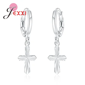

Classic Cross Drop Earrings 925 Sterling Silver Jewelry for Women Simple Loop Hoop Wholesale Price Drop Shipping Accepted
