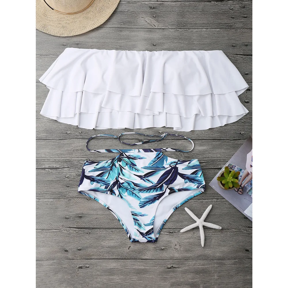 

Bikini Set Girl 2019 Flouncing Swimsuit Push Up Bathing Suit sexy Women High Waist Swimwear Off Shoulder Swimming Suits