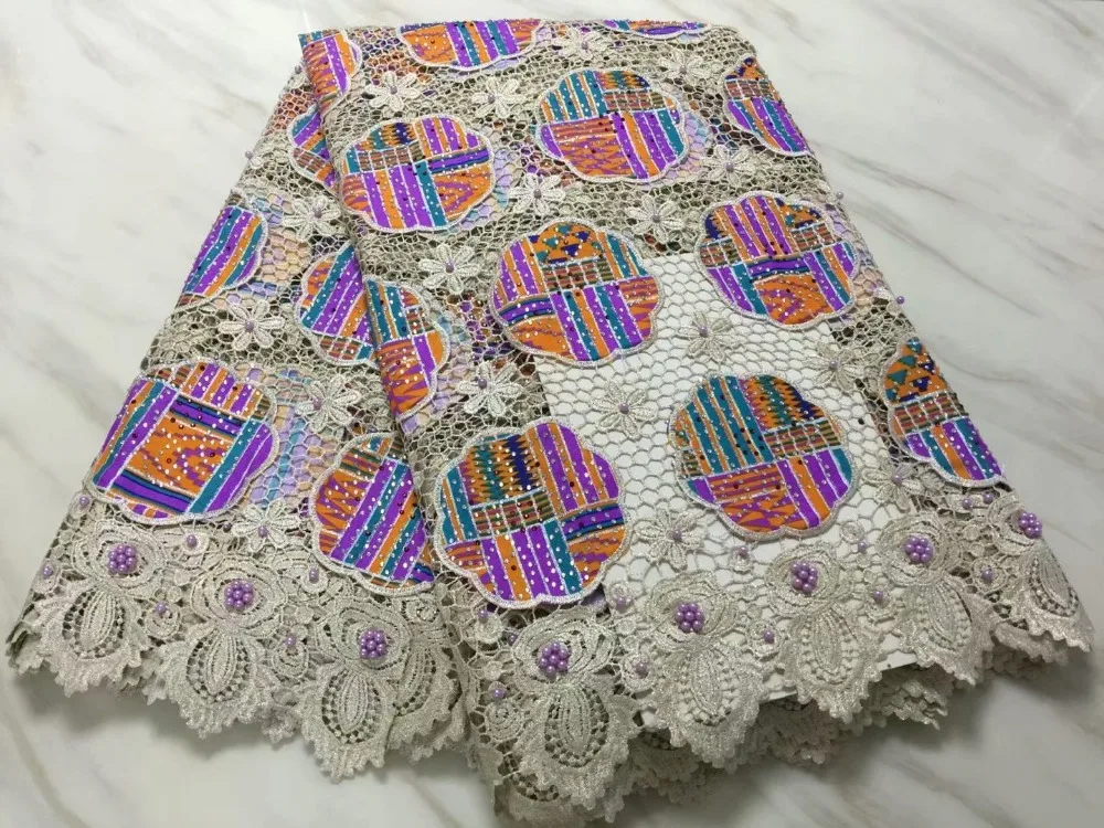 

2018 High-end fashion French Lace Fabric High Quality African Tulle Embroidered flower Water Soluble net Lace Fabric For Wedding