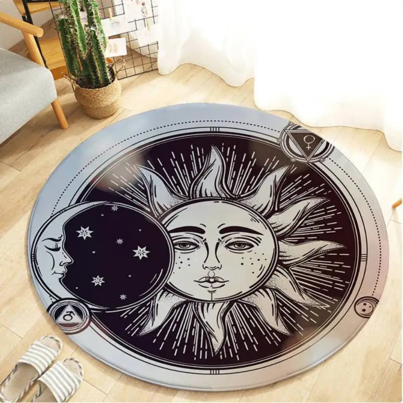 

Bohemia Sky Sun Round Area Rug for Home Kitchen Living Room Soft Flannel Non-Slip Back Floor Mat Round Small Decorative Carpet