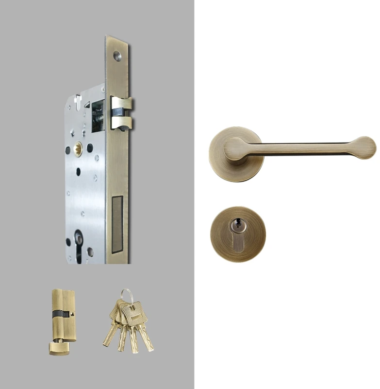 Dooroom Brass Door Lever American Nordic Modern Solid Wood Interior Door Lock Bedroom Split Safe Mechanical Set Handle Pull Knob - Color: AB