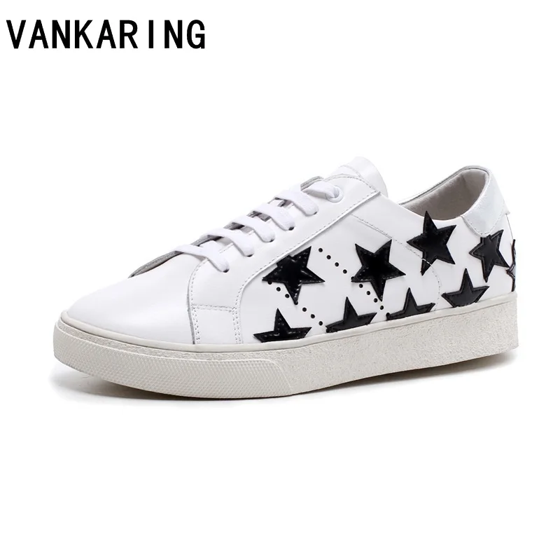 

VANKARING brand fashion women flats vulcanized shoes casual sneakers ladies lace-up outdoor shoes walking air shoes ballet flats