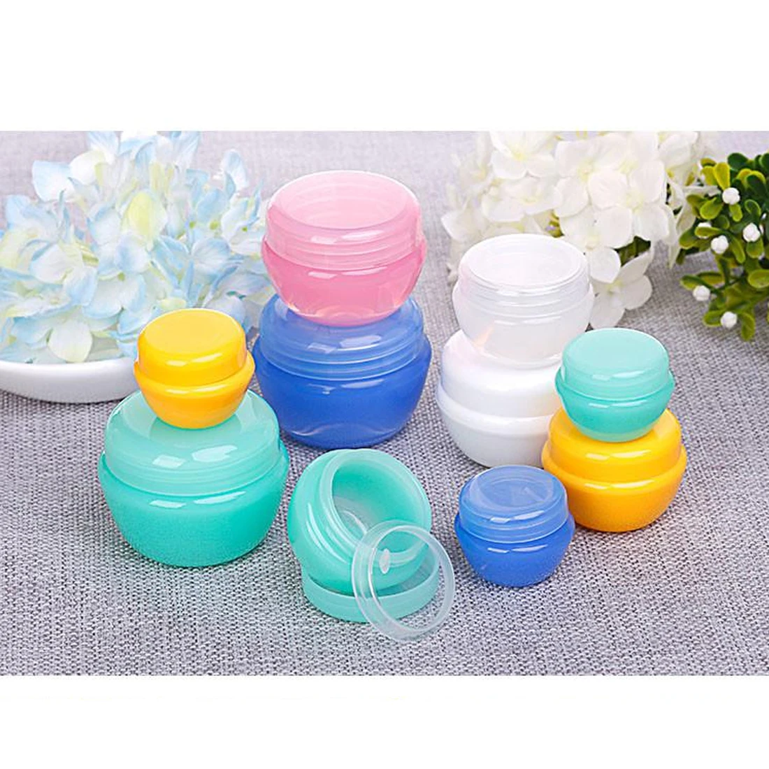 

Colorful cream jar mushroom shaped cream sub-bottle 5pcs empty plastic container transparent jar cosmetic sample box