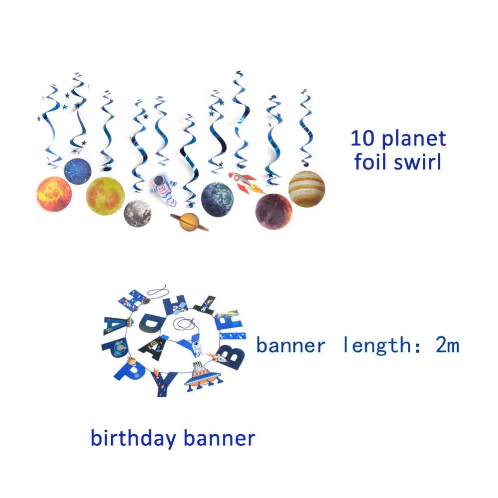 Космического пространства вечерние украшения Солнечный Системы висит декоративные завитки НЛО счастливые плакат "с днем рождения"