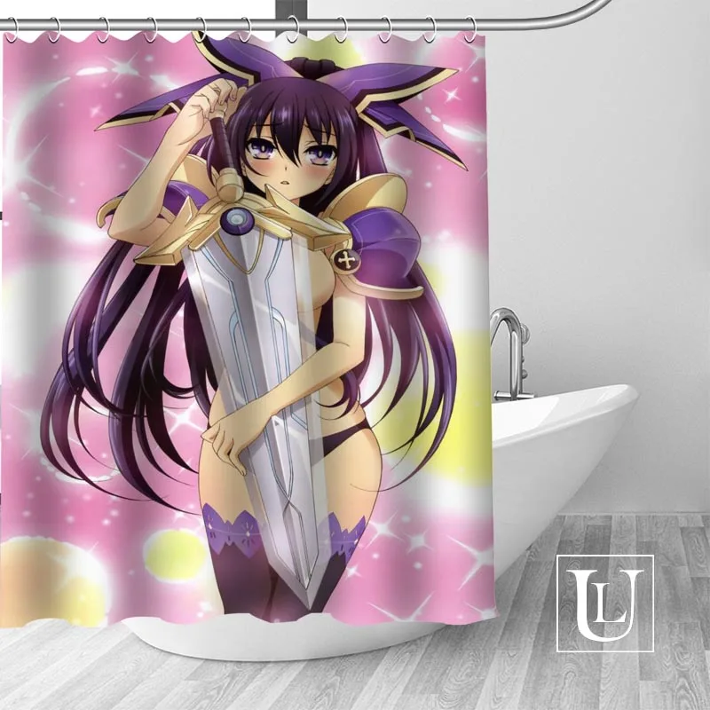 

High Quality Custom Date A Live Shower Curtain Polyester Fabric Bathroom Curtain Hooks Mildew Resistant Bathroom Decor