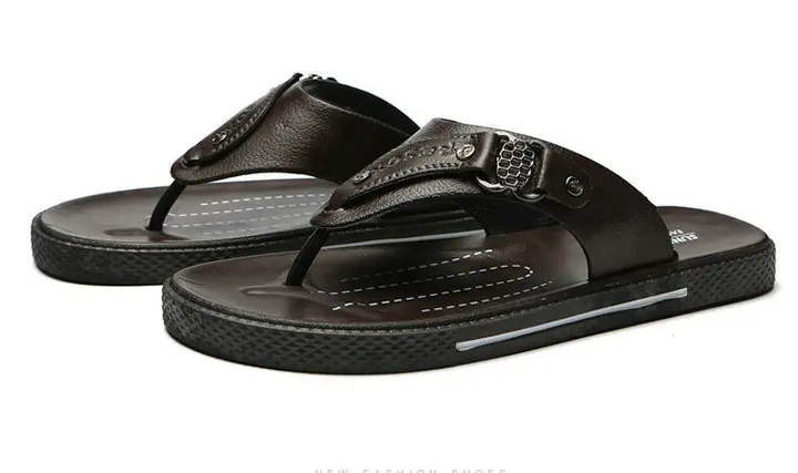New Arrival Leather Men Beach Slippers Fashion Flip Flops With Soft Sole Trendy Breathable Men Beach Summer Shoes (8)