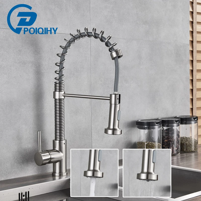 

Nickle Brushed Pull Down Kitchen Faucet 360 2 Mode Spout Swivel Handheld Spring Kitchen Faucet Cold and Hot Water Mixer Tap