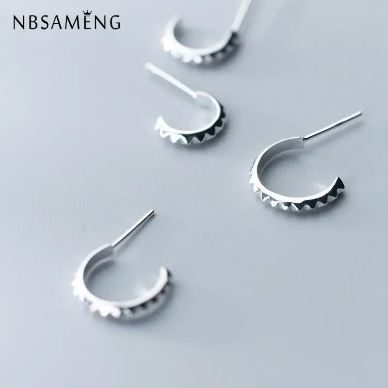 

NBSAMENG 100% 925 Sterling Silver Earrings Personality wave hook Earring Sawtooth Jewelry For Women Present Prevent Allergy