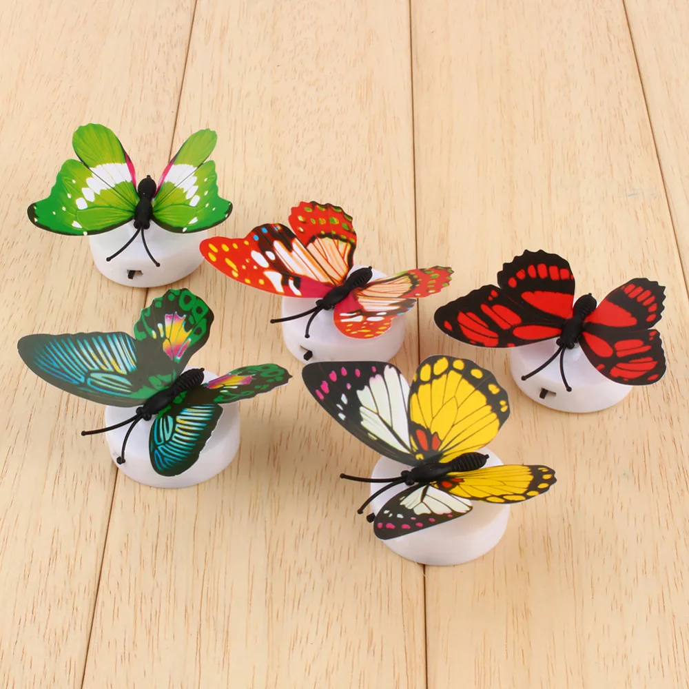 

12V Flashing Night Light Butterfly LED Switch Luminary Plastic Wireless Wall Night Lamp Button Cell Atmosphere Suction Pad Light