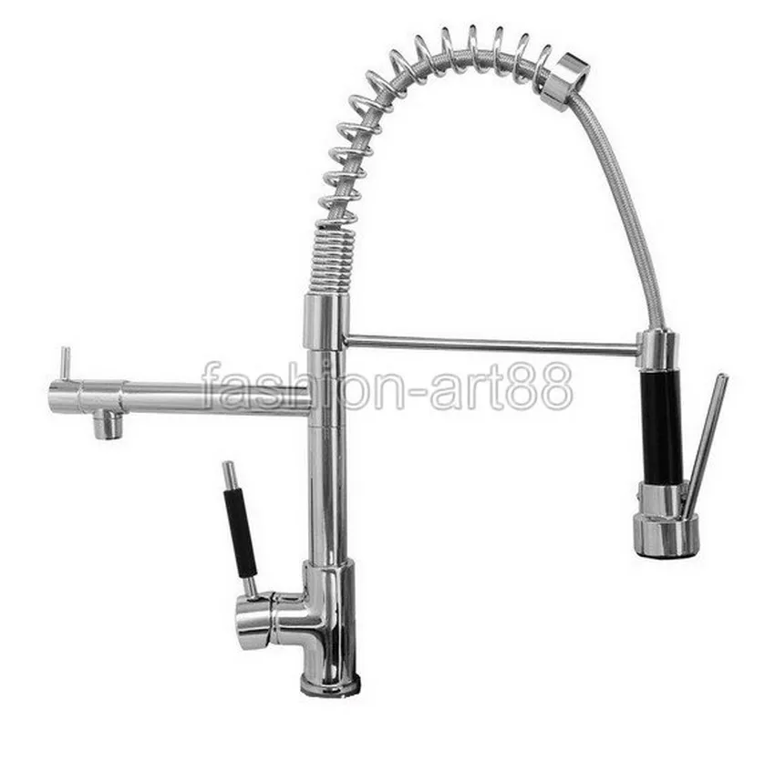 Polished Chrome Commercial & Home Pull Out Spray Swivel Spout Single Hole Kitchen Sink Mixer Tap / Faucet asf078