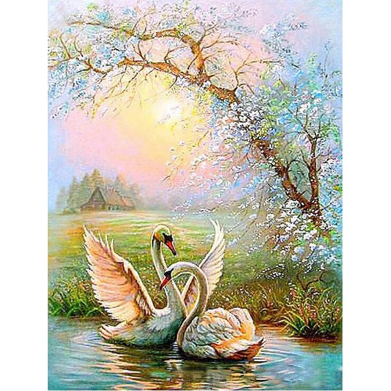 

Full Square/Round drill Diamond painting 5D DIY Diamond embroidery Cross stitch sunset swan lake Diamond mosaic Rhinestone A621