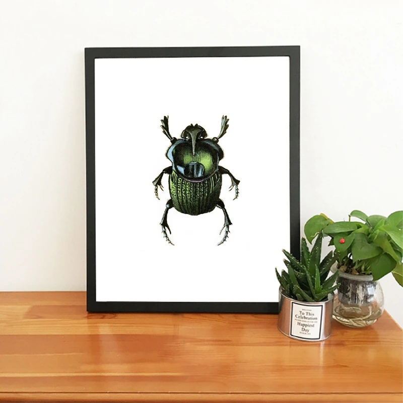 Настенная картина с изображением зеленого жука Картина на холсте иллюстрация