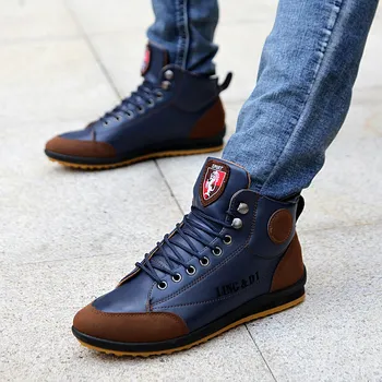 2019 Men Leather Boots Fashion Outdoor Botas Hombre Autumn Winter Warm Cotton Work Ankle Boots Lace Up Casual Men Shoes Footwear