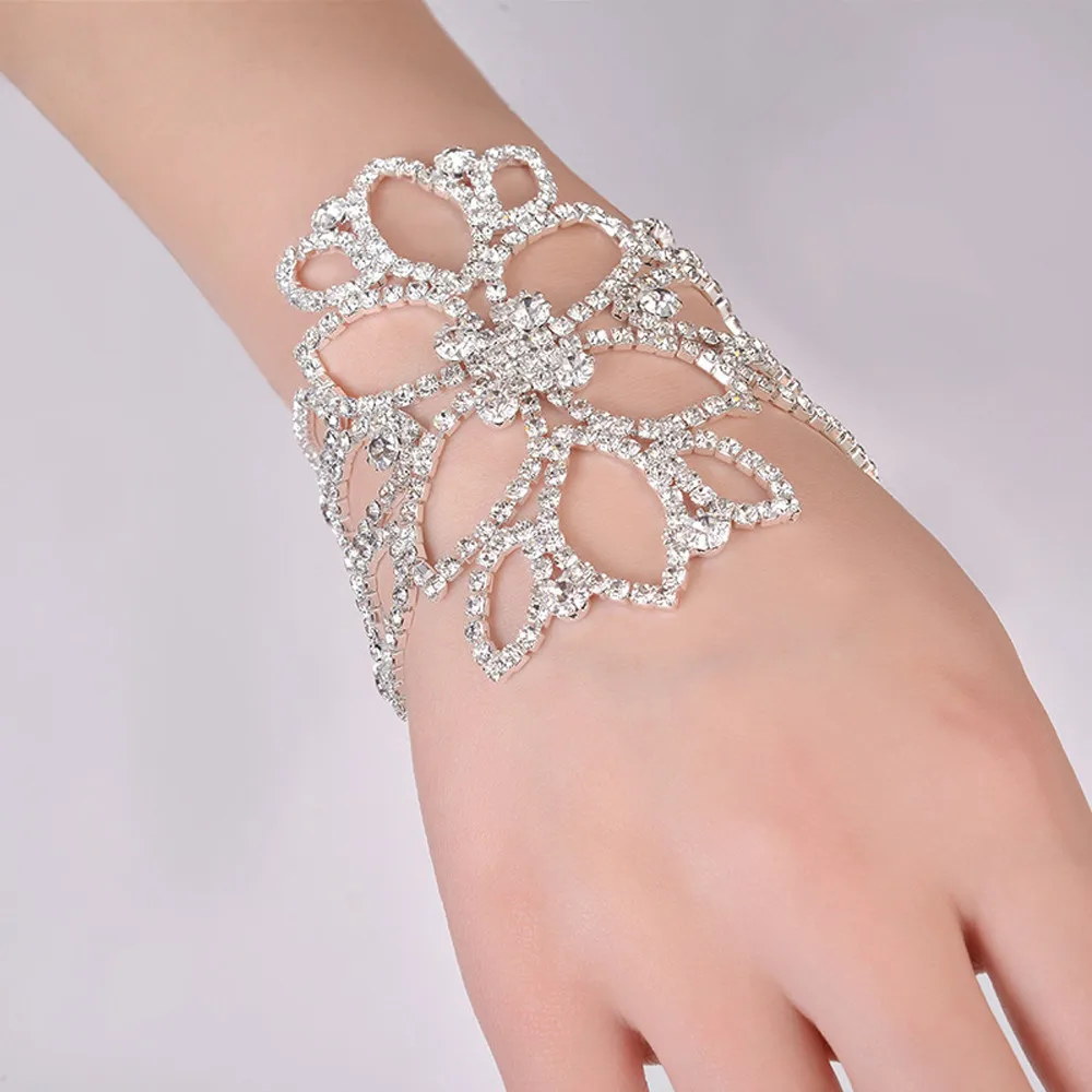 

Silver Color Crystal Bracelets for Women Floral Bridal Ankle Bracelets & Bangles Wedding Engagement Jewelry N30