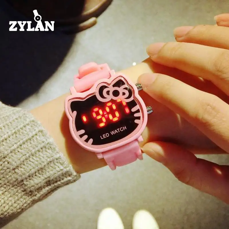

ZYLAN Digital Womens Bracelet LED Watches Sport Watch Clock Kitty Cat Dial Kids Sweet Electronic Wristwatch relogio masculino