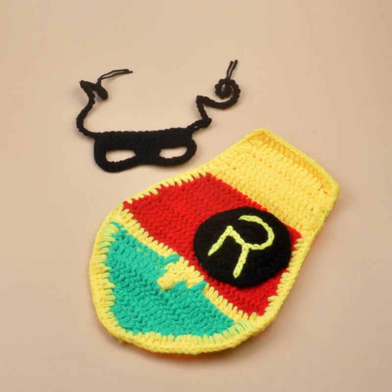Latest Crochet Robin Sidekicke Mask&Cap Set Crochet Newborn Baby Photography Props Infant Baby Halloween Costume 1set MZS-16001
