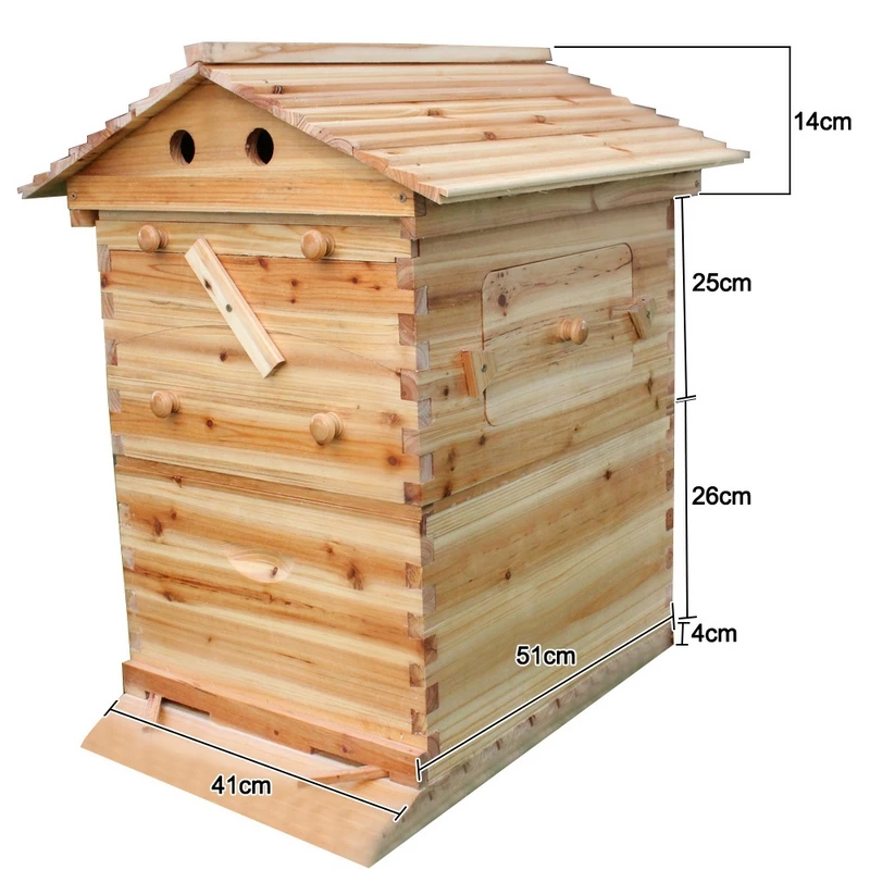 

Wooden Bee Hive House Automatic Wooden Bees Box Beekeeping Equipment Beekeeper Tool for Bee Hive Supply 66*43*26cm High Quality