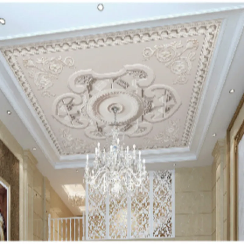 European custom wallpaper carved plaster ceiling imitation modern minimalist bedroom ceiling 3D stereo roof wallpaper picture