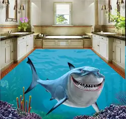 3D пол Современные пользовательские 3D пол Mural Ocean World Акула напольные фотообои Mural-3d ПВХ обои самоклеющиеся пол