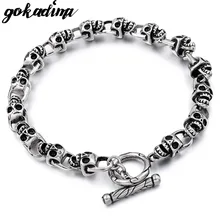 GOKADIMA, 8,4", 8 мм, застежка OT браслет, мужской браслет из нержавеющей стали с черепом, антикварная отделка,, WB076