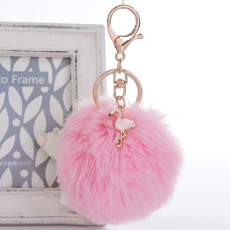 

Cartoon Cute Flamingos Keychain Pompom Avengers Key Chains Jewelry Fur Ball Key Chain Fluffy Keyring For Women Car Bag Key Ring