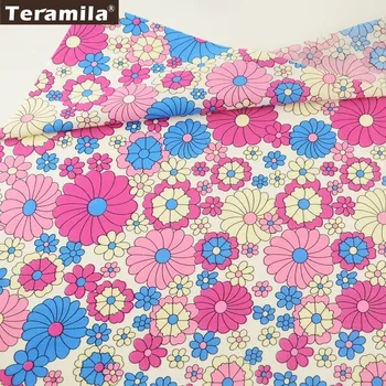 

Teramila Cotton Poplin Fabric Light Yellow Home Textile Tissue Printed Sunflowers Style Cloth Dress Quilting Tecido Patchwork