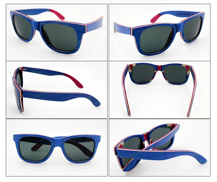 Новейшие деревянные солнцезащитные очки для скейтборда, для женщин и мужчин, поляризационные солнцезащитные очки для вождения с коробкой, синяя оправа, зеркальные очки Gafas De Sol Mujer Hombre