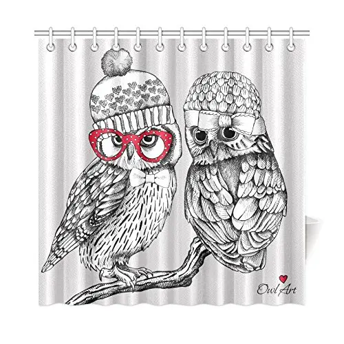 Owls In Knitted Hats On Tree Branch Prints Shower Curtain For