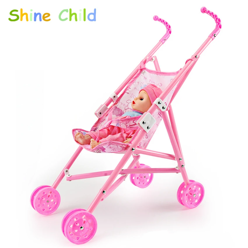 Pink Baby Doll Stroller Blink Sound Silicone Toy Set Contains Carts And
