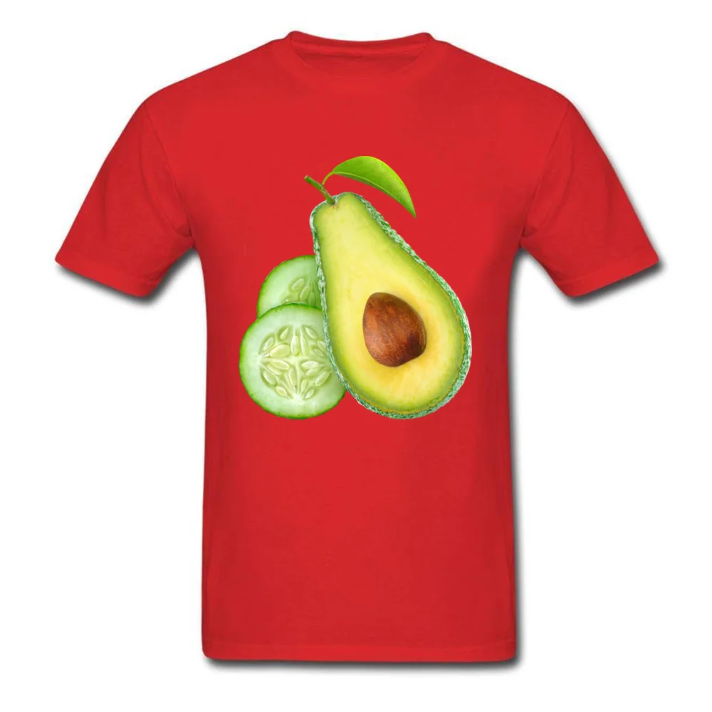 Printed On Avocado and cucumber Men's Top T-shirts Retro Summer Short Sleeve Round Neck 100% Cotton Tees Birthday Clothing Shirt Avocado and cucumber red
