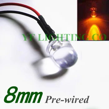 

(CE&Rosh)DC 12V Pre-wired led 8mm round yellow led diode 20cm cable for indicate lighting
