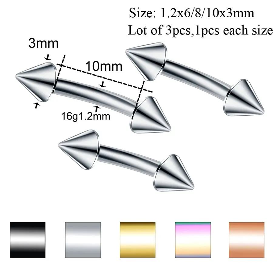 3 шт./лот Сталь сегмент кольцо уха пирсинг носа кольцо, набор для бровей, пирсинг для уха кольцо плененное кольцо тела ювелирные изделия-пирсинг в партии - Окраска металла: Eyebrow Spike