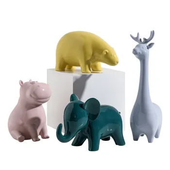 

Modern Simple Cute Giraffe Bear Elephant Hippo Statues Animal Sculpture Ceramic Art&Craft Home Decoration Accessories R952