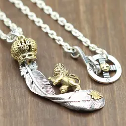Ретро тайский серебряный имперский кулон со львом S925 короны из стерлингового серебра перо такахаши Горо цепочка на свитер Для мужчин и Для