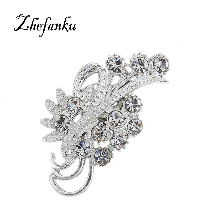 

Women Sweater Accessories Delicate Crystal Flower Shaped Brooch Pin Color Silver Color