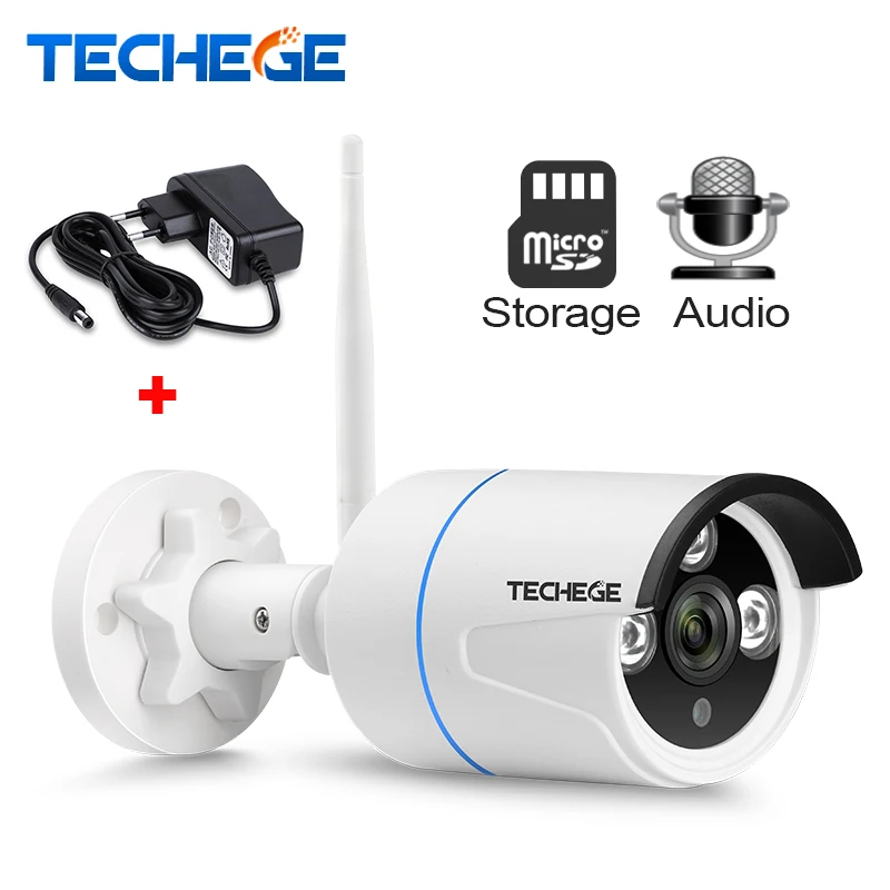 

Techege HD Wifi Outdoor IP Camera 1080P Waterproof 2.0MP Wireless Security Camera Audio Sound Record TF Card Slot APP Push