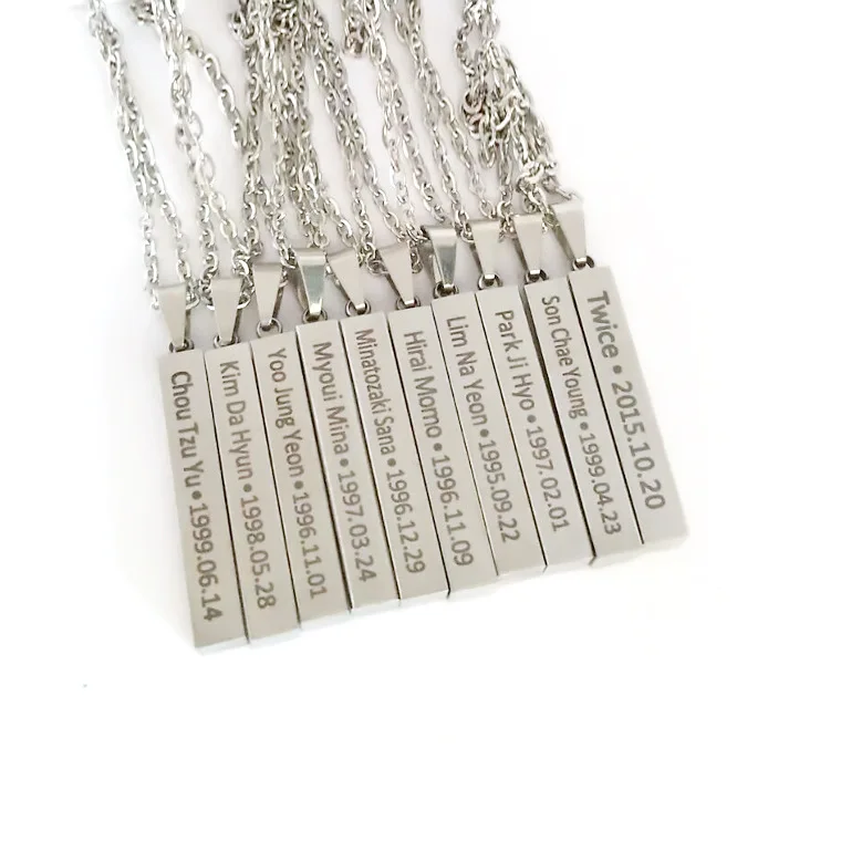 

TWICE Titanium Steel Necklace Square Vertical Bar Pendant Same Style