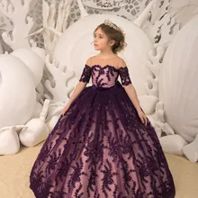 Новые роскошные Платья с цветочным узором для девочек на свадьбу; платье с короткими рукавами и аппликацией для первого причастия; нарядное платье для девочек