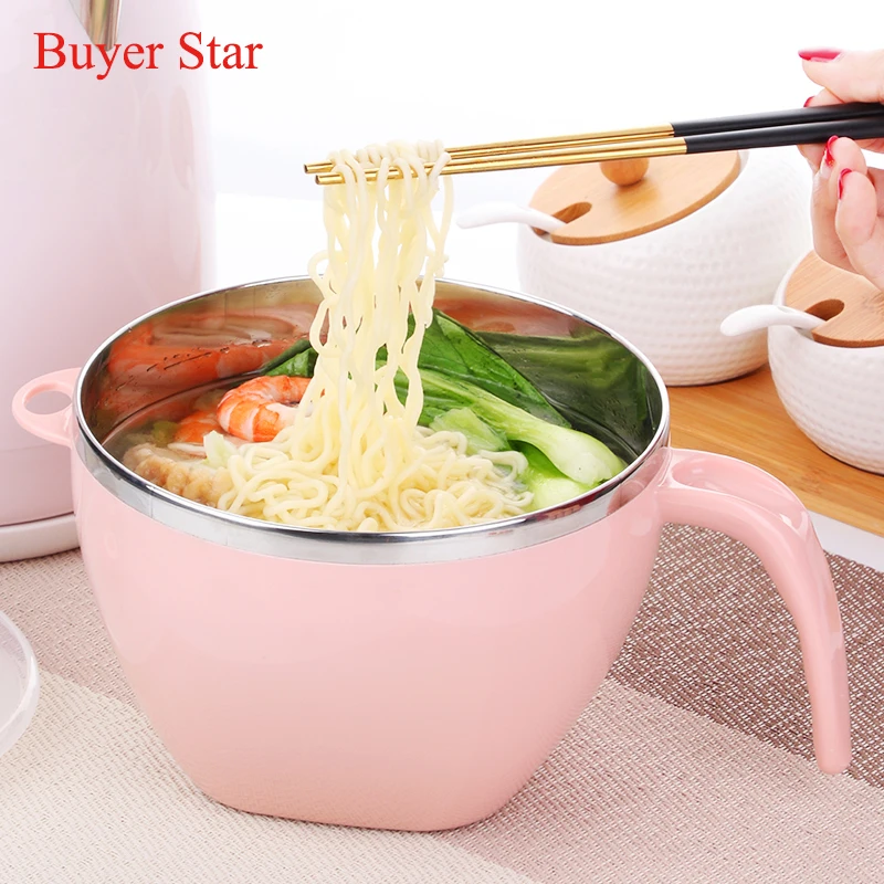 1300ml Noodle Bowl With Lid Handle Stainless Steel Plastic Leak Proof