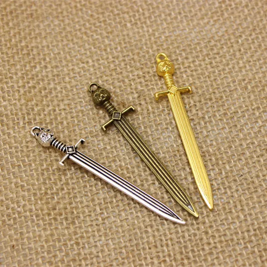 

PULCHRITUDE (15 pieces/lot) 14*67mm Metal Alloy Three color Game throne John snow cat sword charms pendants Hot Sale