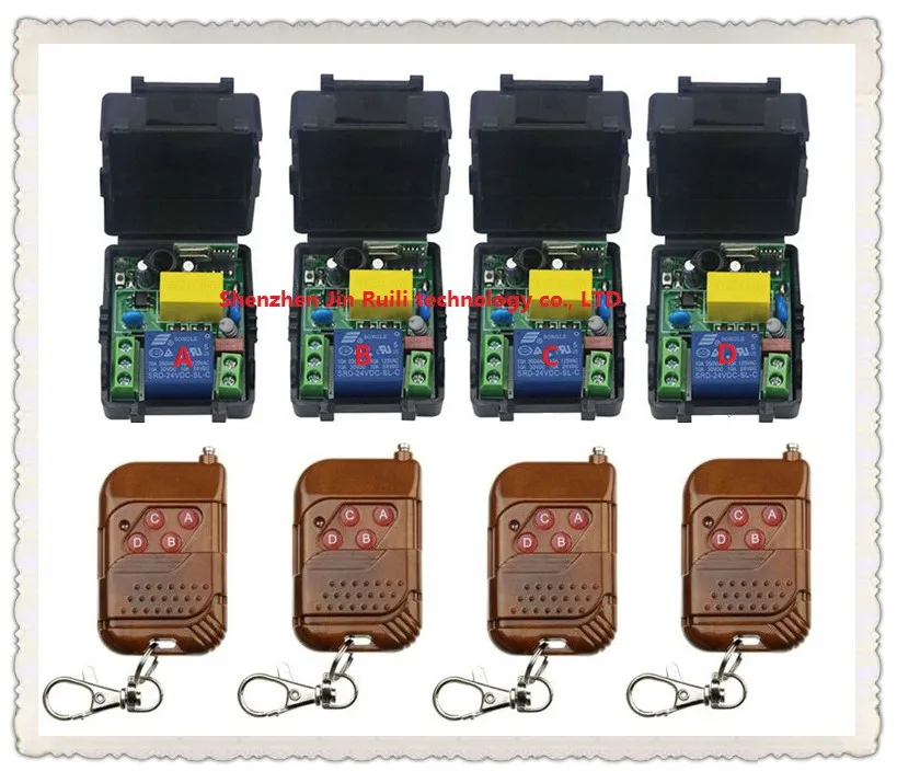 

New AC220V 1CH Radio Controller RF Wireless Relay Remote Control Switch four Transmitter + four Receiver --JRL220V-51