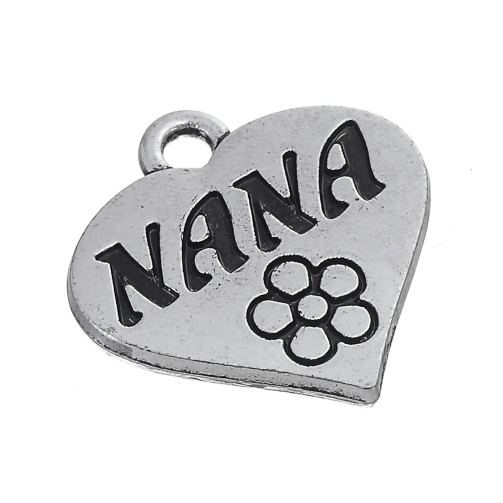 RAINXTAR античное сердечко серебряного цвета амулеты Nana цветок двухсторонние амулеты 19*19 мм 50 шт. AAC562